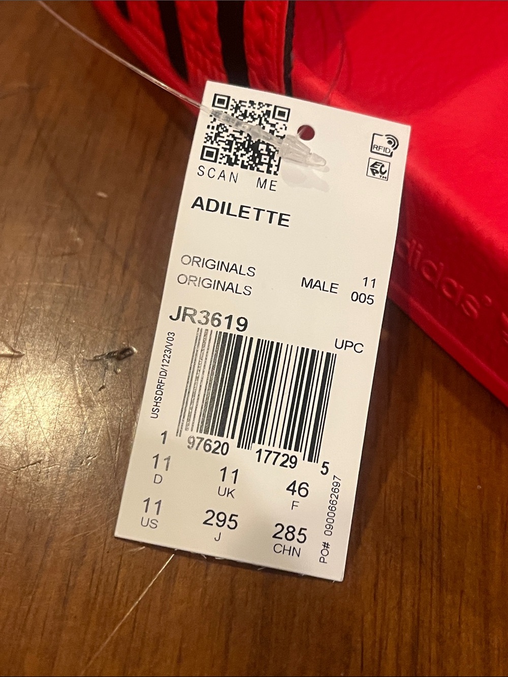 Adidas Adilette Slides Shoes Sandals JR3619 Made in Italy red Mens Size 11 - Picture 13 of 16